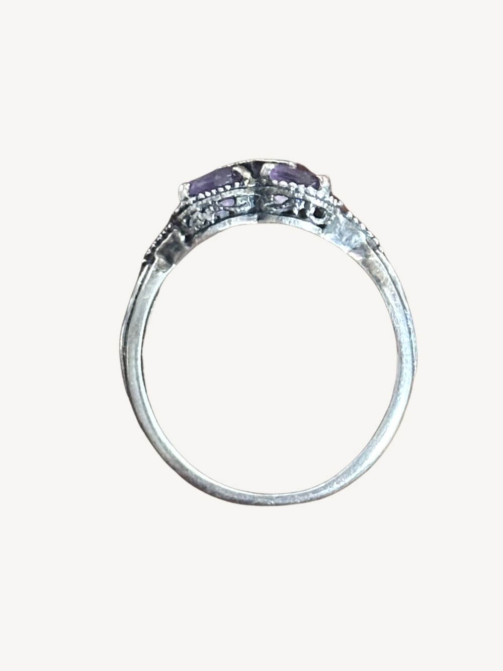 Sterling Silver Amethyst Marcasite Ring Size 8.25 Victorian Revival 925 - Picture 8 of 9